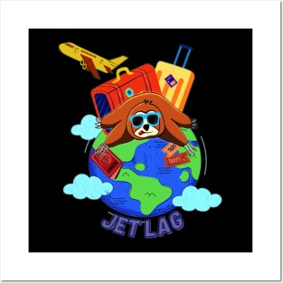 Funny sloth lying Jet lagged on the globe Posters and Art